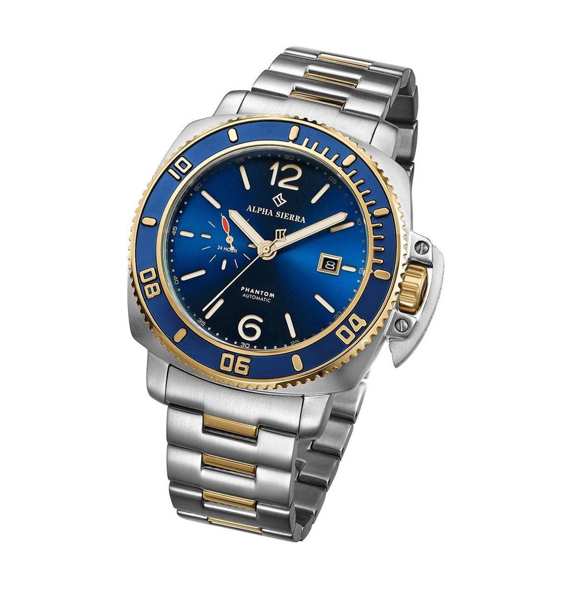 Alpha Sierra Phantom F4-BG005 - Zilverkleurig - Blauw - Goud - Stalen band - Herenhorloge -Ø 44 mm