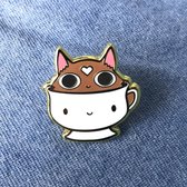 Kat in Kopje Enamel Pin | Koffie Thee katten pin | Kawaii broche