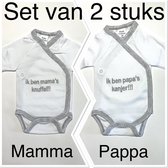 Petit Villain Unisex Baby Rompertje - Pappa's Kanjer / Mamma's Knuffel - Maat 56 - set van 2