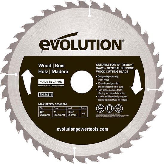 Renovatie details optocht EVOLUTION - Evolution EVO 255mm zaagblad voor hout - 255 X 25.4 X 2.4 MM -  40 T | bol.com