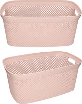 2x Roze wasmanden 35 liter 54 x 34 x 23 cm - Kunststof/plastic draagmand - De was doen huishoudartikelen - Wasmanden/wasgoedmanden