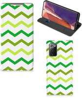 Leuk Telefoonhoesje Geschikt voor Samsung Galaxy Note20 Bookcase Zigzag Groen