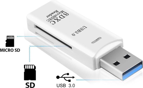 SD Kaart lezer & Micro-SD kaart lezer (2-in-1) - USB 3.0 - Wit - Micro SDHC  - Voor... | bol.com