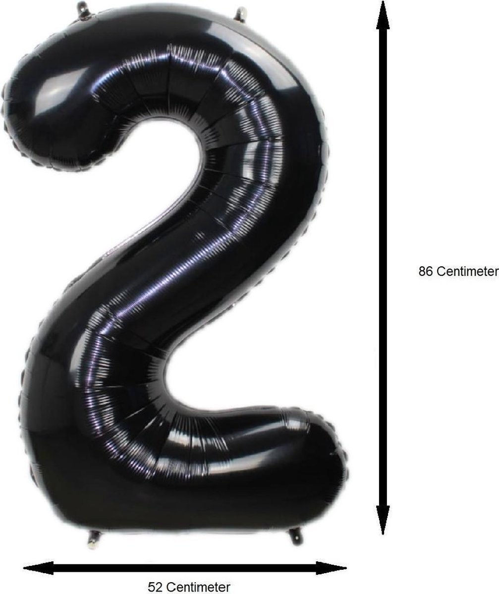 Folie Ballon Cijfer 2 Jaar Zwart 86Cm Verjaardag Folieballon Met Rietje — afbeelding 2