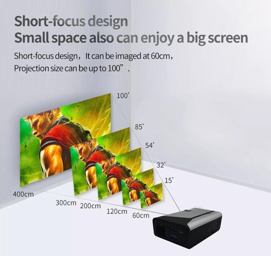 Mini beamer / projector - 720p met WiFi / Draadloze verbinding met uw telefoon / Screen mirror + HDMI (Zwart) - AN