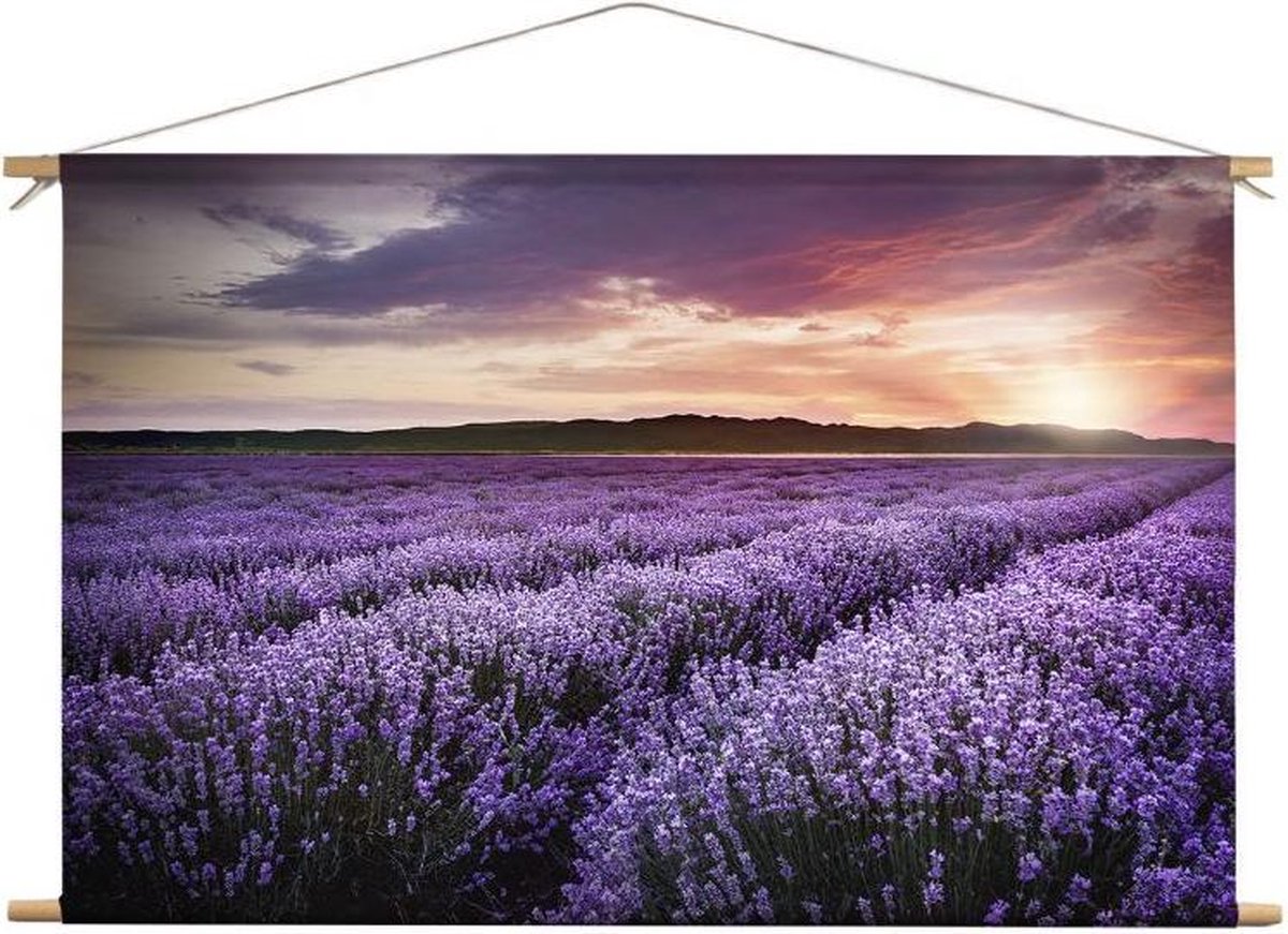 Veld met lavendel | 120 x 80 CM | Natuur | Schilderij | Textieldoek | Textielposter | Wanddecoratie