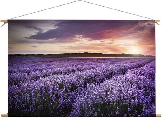 Veld met lavendel  | 120 x 80 CM | Natuur | Schilderij | Textieldoek | Textielposter | Wanddecoratie