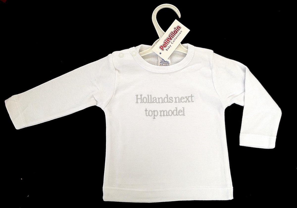 Petit Villain shirt - Lange mouw - ‘Hollands next topmodel’ - wit - maat 56/62 (3 m)