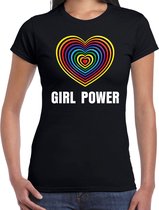 Regenboog hart Girl Power gay pride / parade zwart t-shirt voor dames - LHBT evenement shirts kleding / outfit XS