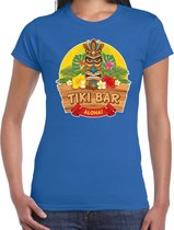 Hawaii feest t-shirt / shirt tiki bar Aloha voor dames - blauw - Hawaiiaanse party outfit / kleding/ verkleedkleding/ carnaval shirt S