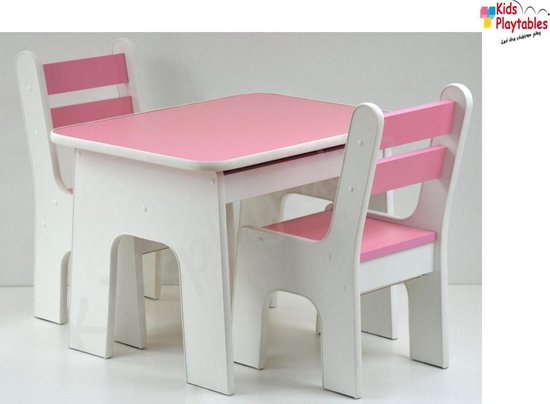 Kindertafel en stoeltjes van hout Roze - 1 tafel en 2 stoelen voor - met... | bol.com
