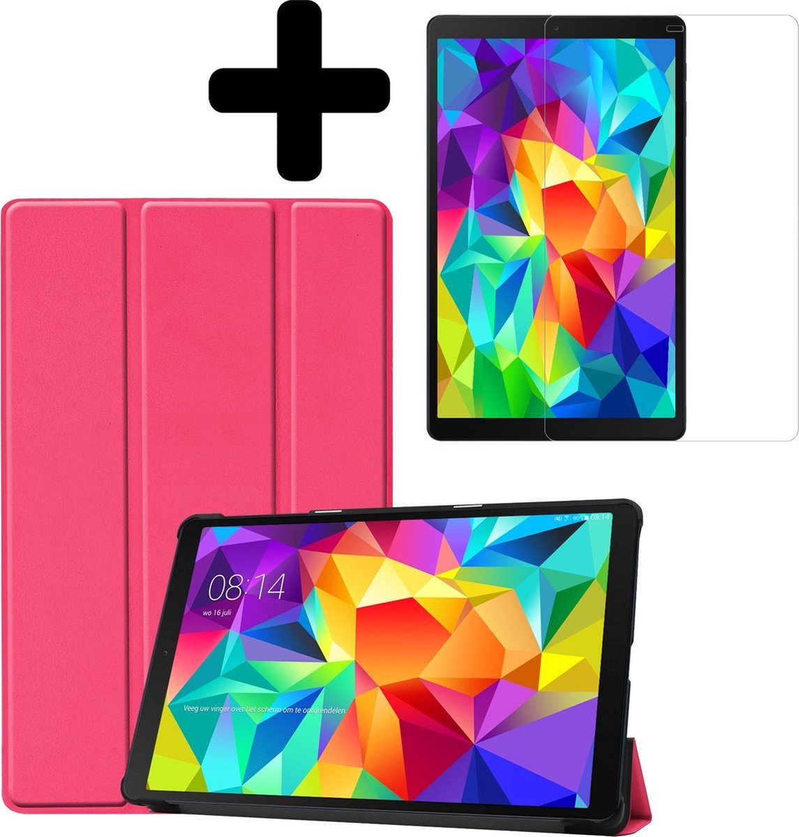Hoes - Geschikt voor Samsung Galaxy Tab A 10.1 (2019) - Met Screenprotector - Trifold Bookcase - Hard Cover - Hardcover Book Case - Tablet Hoesje - Donkerroze