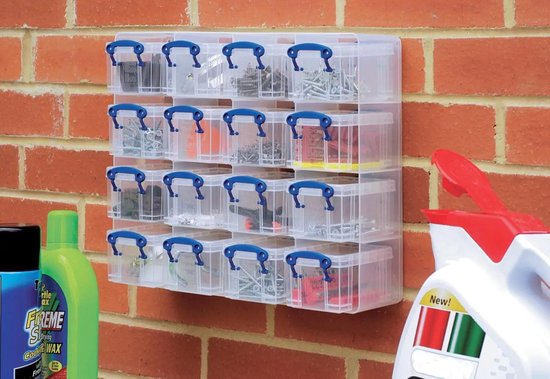 Cube mural Really Useful Box avec 16 x 014 litres transparent