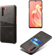 Back Cover met Opbergvakjes + Gehard Glas Screenprotector voor OPPO A91 _ Zwart