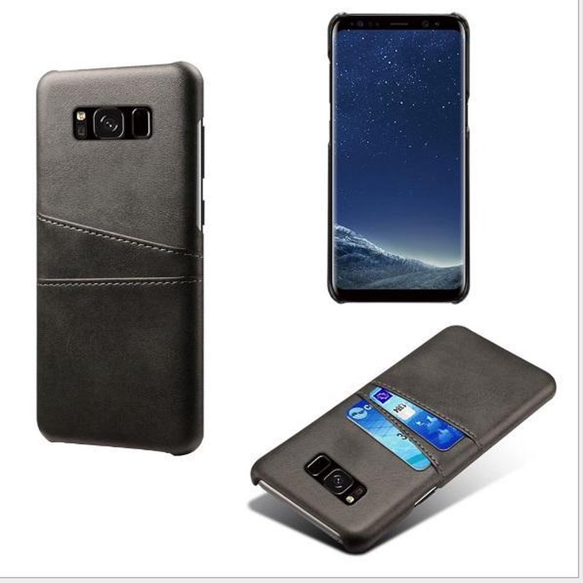 Back Cover met Opbergvakjes + Gehard Glas Screenprotector voor Galaxy S8 _ Zwart
