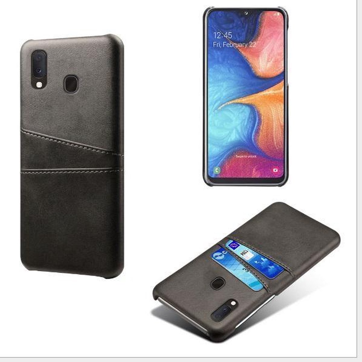 Back Cover met Opbergvakjes + PET Screenprotector voor Galaxy A20e_ Zwart