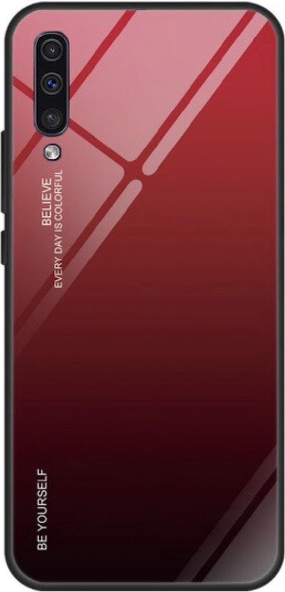 Geschikt voor Samsung Galaxy A50 Backcover - Rood - TPU + Gehard Glas