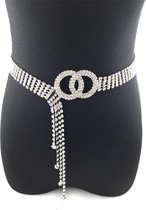 Let op type!! Vrouwen dubbele lus vorm Diamond belt Taille Chain  lengte: 120cm (zilver)