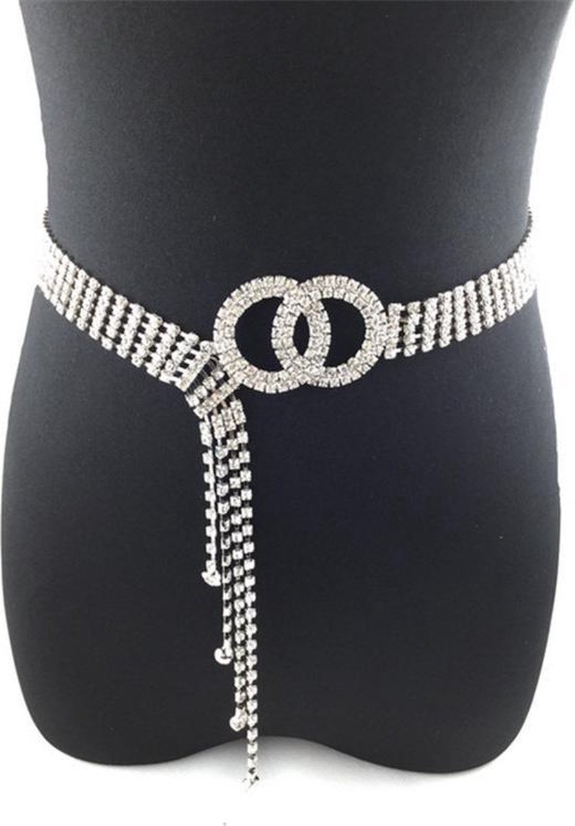 Let op type!! Vrouwen dubbele lus vorm Diamond belt Taille Chain lengte: 120cm (zilver)