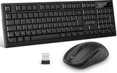 AZERTY - om draadloos toetsenbord, 2,4 GHz, AZERTY-toetsenbord, draadloos, stil en 3 DPI-niveaus met USB-ontvanger voor Windows 10/8/7, pc, computer, 105 toetsen, zilver en wit