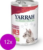 Yarrah Bio Kat Blik Brokjes In Saus - Kip & Rund - Kattenvoer - 12 x 405 g