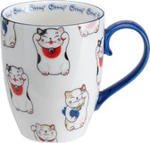 Tokyo Design studio - Kawaii Gelukskat - Mok - Porselein - 380ml - wit - topkwaliteit