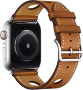 Geschikt voor Apple Watch bandje 42 / 44 / 45 mm - Series 1 2 3 4 5 6 7 SE - Smartwatch iWatch horloge band - 42mm 44mm 45mm - Fungus - Leer - Bruin - Gaatjes