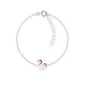 Joy|S - Zilveren Pony armband 14 cm + 3 unicorn - 7 x 10 mm eenhoorn armband