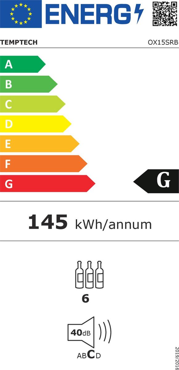 Temptech OX15SRB Wijnkoelkast Onderbouw 6 Flessen - afbeelding 2