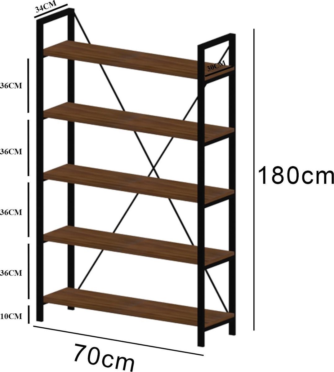 Wood House Pacific Wandkast Industrieel Hout en Metaal - 5 Planken