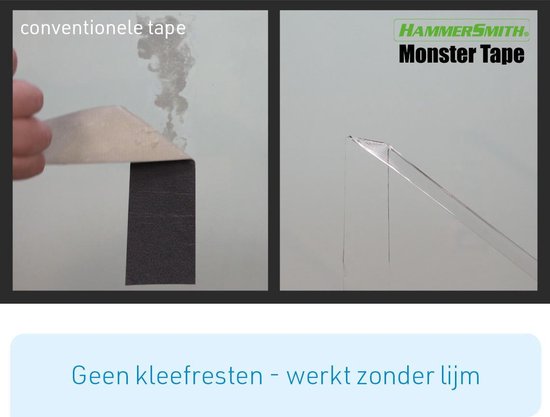 Hammersmith Monster Tape, Nano-Grip Dubbelzijdige tape,  transparant, 9 meter, Kleefband, herbruikbaar, afwasbaar, Montage-Tape, weerbestendig - Tel Sell Part of MediaShop