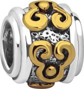 Quiges - 925 - Zilveren - Bedels -Sterling zilver - Beads - 14 Karaat Verguld Patroon Kraal Charm - Geschikt – voor - alle bekende merken - Armband Z401