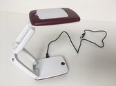 Inklapbare loep met led verlichting | inklapbaar vergrootglas met led verlichting | loep | vergrootglas |  loeplamp | tafelmodel | USB | led verlichting | wit-bordeaux rood