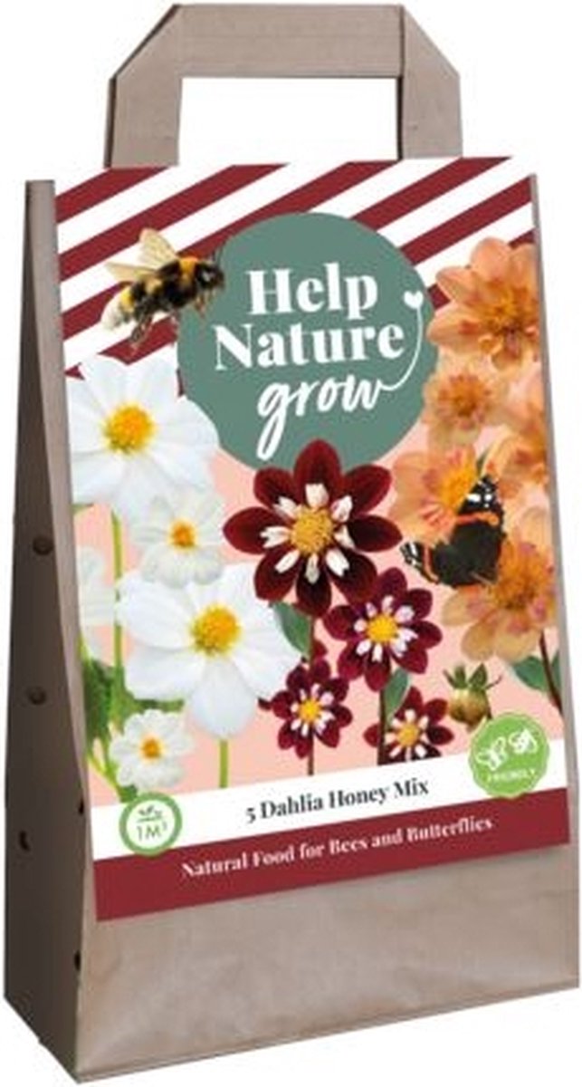 Jub Holland bloembollen - Dahlia Honey Mix - Help Nature Grow - 5 bloembollen in draagtas