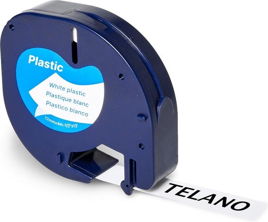 Telano 6 stuks Plastic Labels 91201 voor Dymo LetraTag Labelprinter - Zwart op Wit - 12 mm x 4 m - S0721610 Labeltape - Telano
