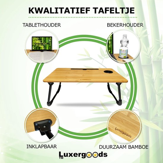 Luxergoods 2 IN 1 Bedtafel/Laptopstandaard - 100% BAMBOE - Nieuw Model - Cadeautip - Laptoptafel - Bank tafeltje - Laptop verhoger - LuxerGoods™