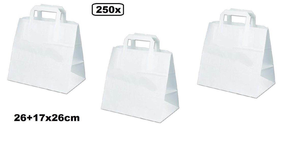 250x Draagtas snacktas blokbodem 26+17x26cm wit - tas snack papier  FSC gecertificeerd duurzaam