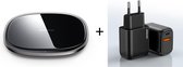 Draadloze Oplader 15 watt + USB adapter- Zwart - Wireless Charger - Qi Draadloze Oplader iPhone 13 / 12 / 11 / X / XS / XR / 8 - Oplader Samsung S21 / S20 / S10 / S9 / S8 / S7 - Hu