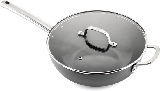 ISENVI Murray keramische wokpan met deksel 32 CM - RVS greep