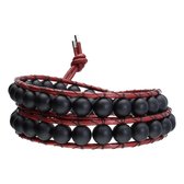 Bela Donaco  Heren armband classic - mat Zwart Onyx - Afrikaans rood leder