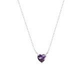 Lucardi Dames Ketting Love month stones hart - Echt Zilver - Ketting - Cadeau - 45 cm - Zilverkleurig