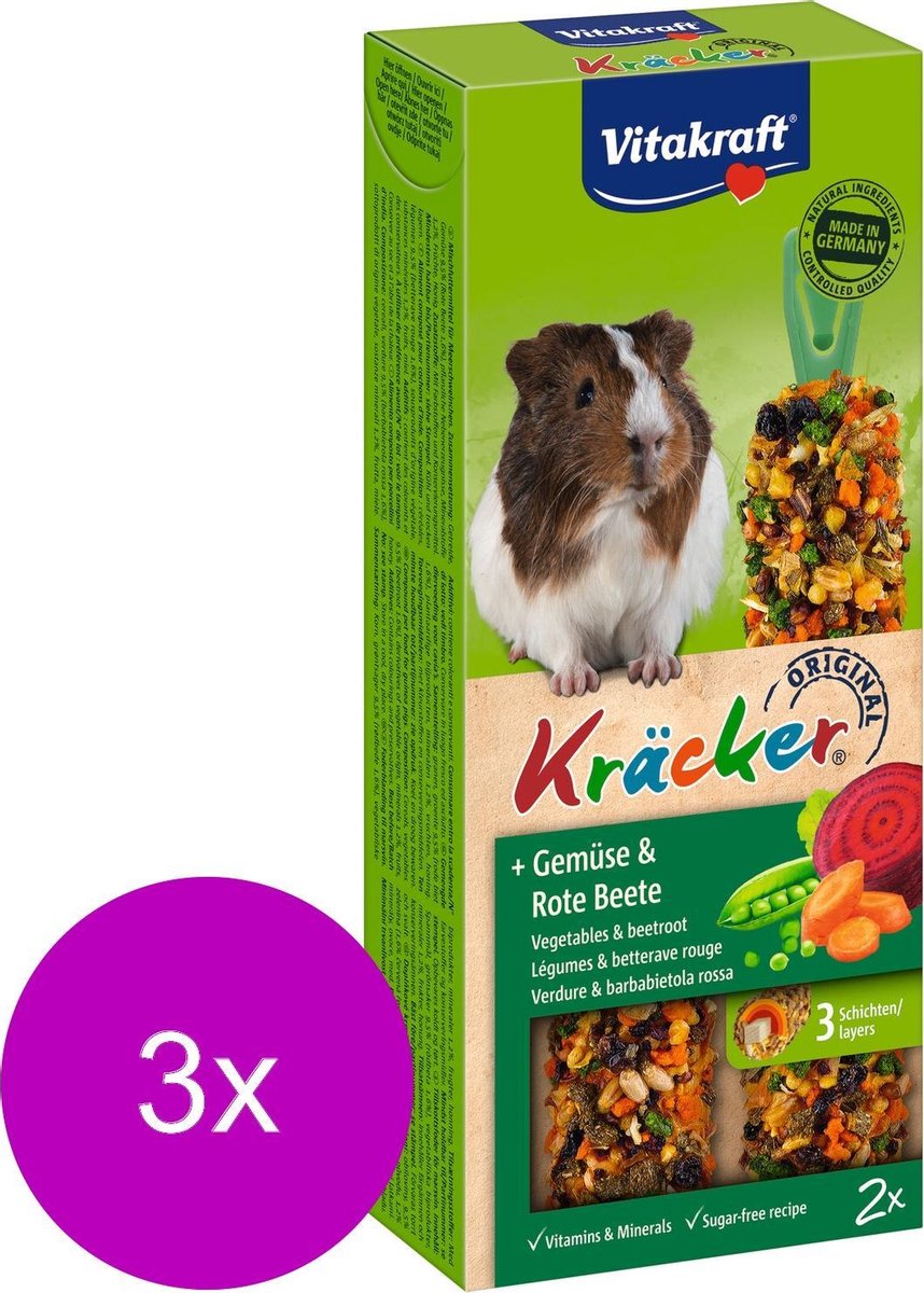 Vitakraft Cavia Kracker - Knaagdiersnack - 3 x Groente