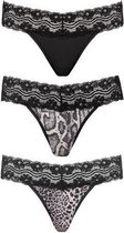 Underneath Jane String Set – Erotische Onderbroek - Sexy Lingerie – Set van 3 – Kanten Details - Zwart