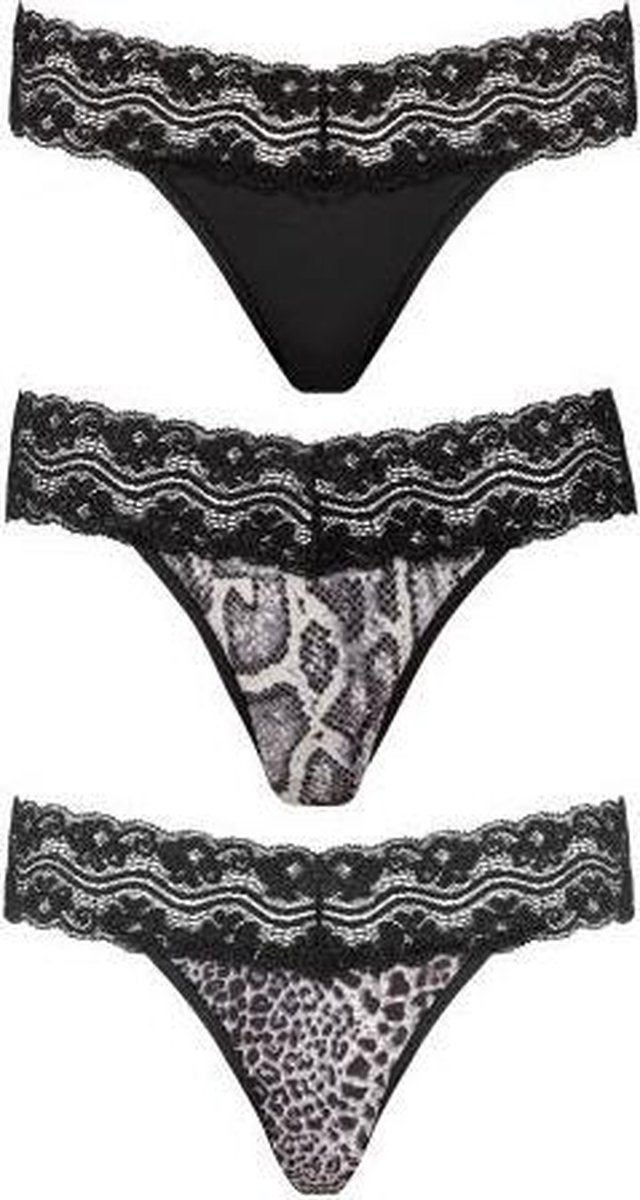 Underneath Jane String Set – Sexy Lingerie – Set van 3 – Kanten Details - Zwart