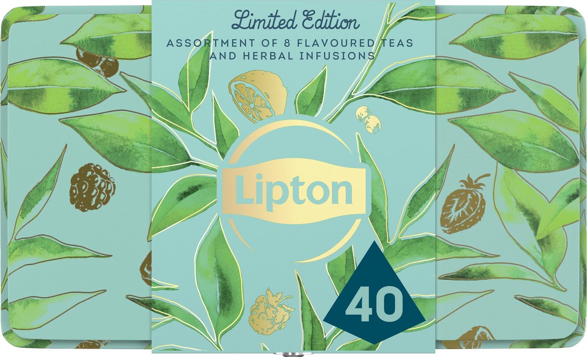 Lipton Thee Limited Edition Theedoos, leuk om te geven als cadeau - 40 zakjes en Tinnen Blik - Cadeauverpakking - Lipton