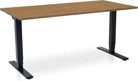 Zit-sta bureau elektrisch verstelbaar - MRC COMFORT NEN-EN 527 | 180 x 80 cm | frame zwart - blad havanna | 130 cm hoog | 100KG draagvermogen