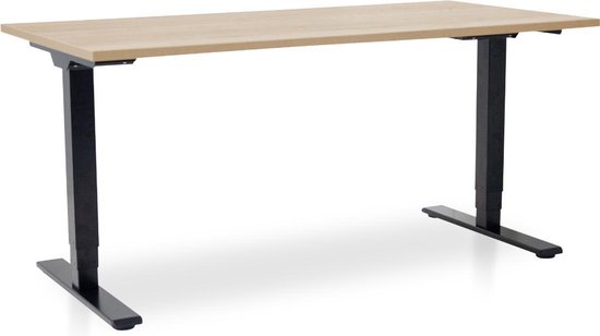 Foto: Zit sta bureau elektrisch verstelbaar mrc comfort nen en 527 160 x 80 cm frame zwart blad robuust eiken 130 cm hoog 100kg draagvermogen