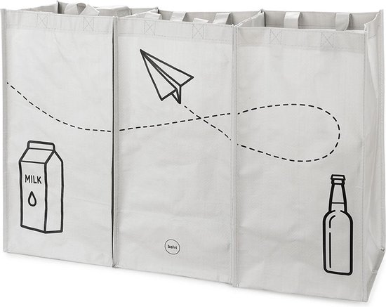 Balvi - Afvalbak Afvalscheiding - Afvalzakken - Recycle - Bio - Set van 3 shopper tassen