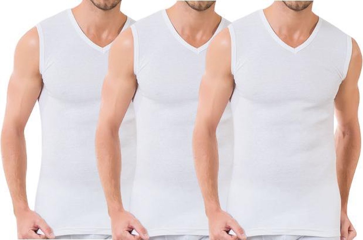 3 stuks - Bonanza V-hals A-shirt - mouwloos - wit - L
