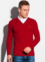 Sweater - v-hals - vaste overhemd boord - rood - e120
